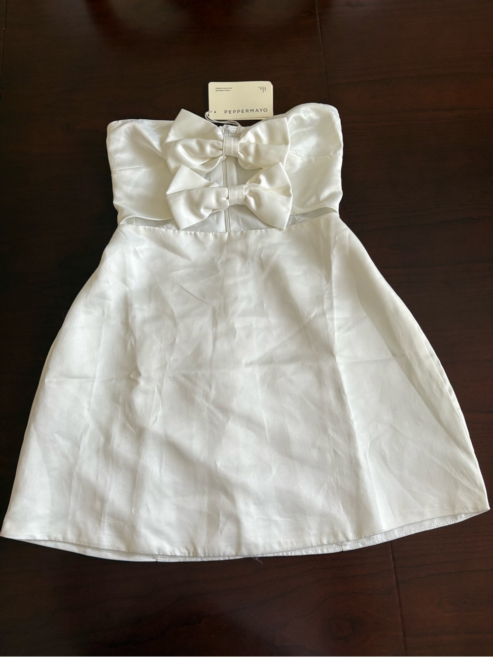 NWT Peppermayo Girl Crush White Strapless Double Bow Cutout Mini Dress